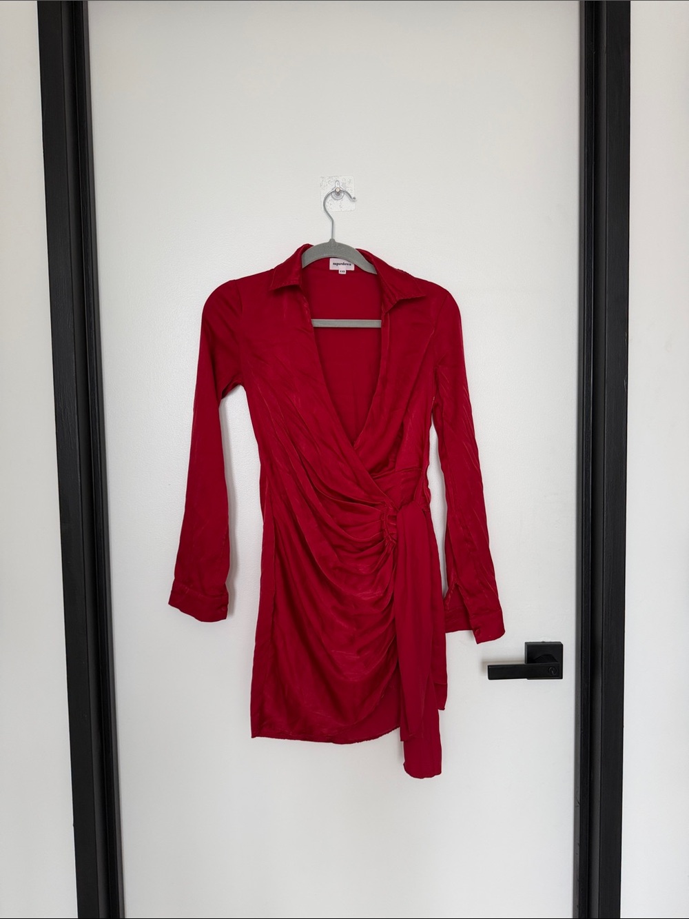 superdown Ruby Red Long-Sleeve Wrap Dress